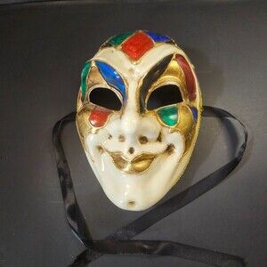 Handpainted Venetian Mardi Gras Face Mask Jester Clown Face 11" x 7"